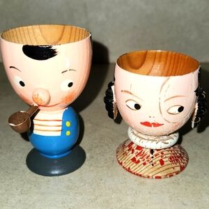Vintage Wooden Egg Holders Man and Woman Made in Italy